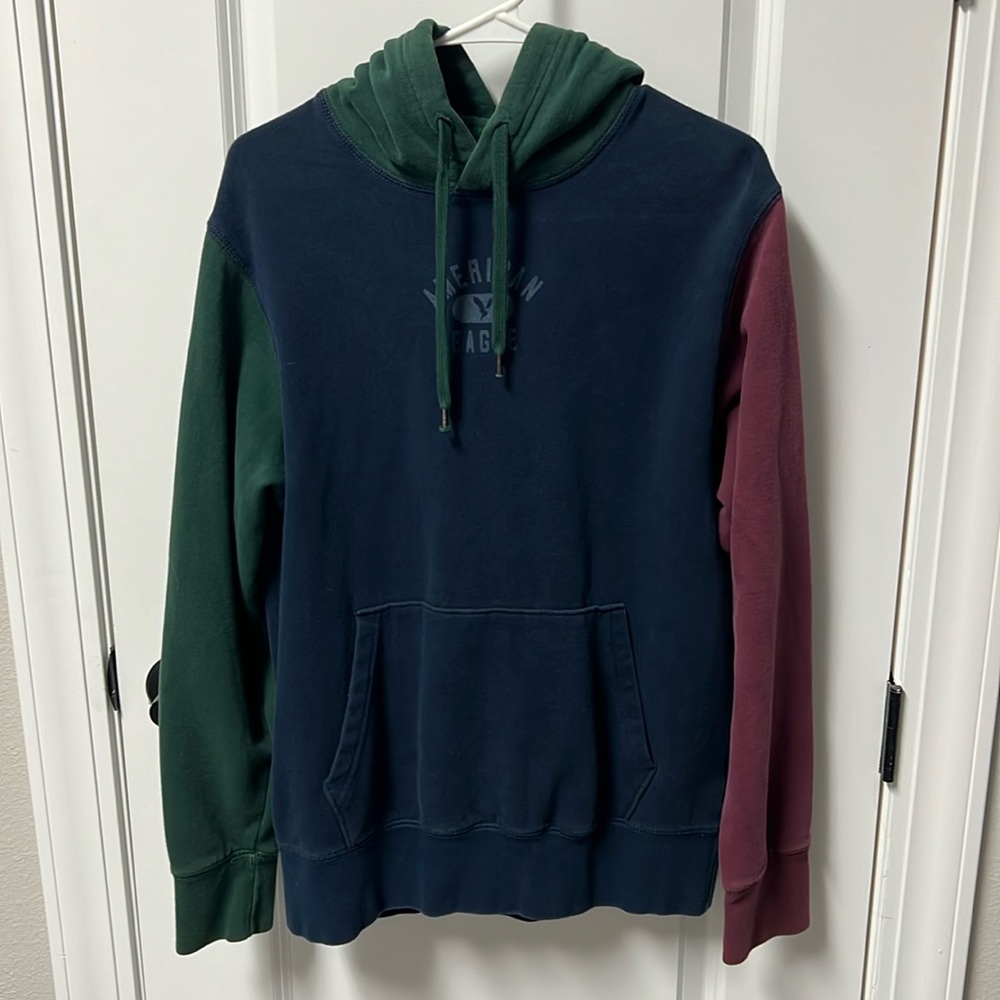 American Eagle | Green, Navy, Maroon Color Block Hoodie